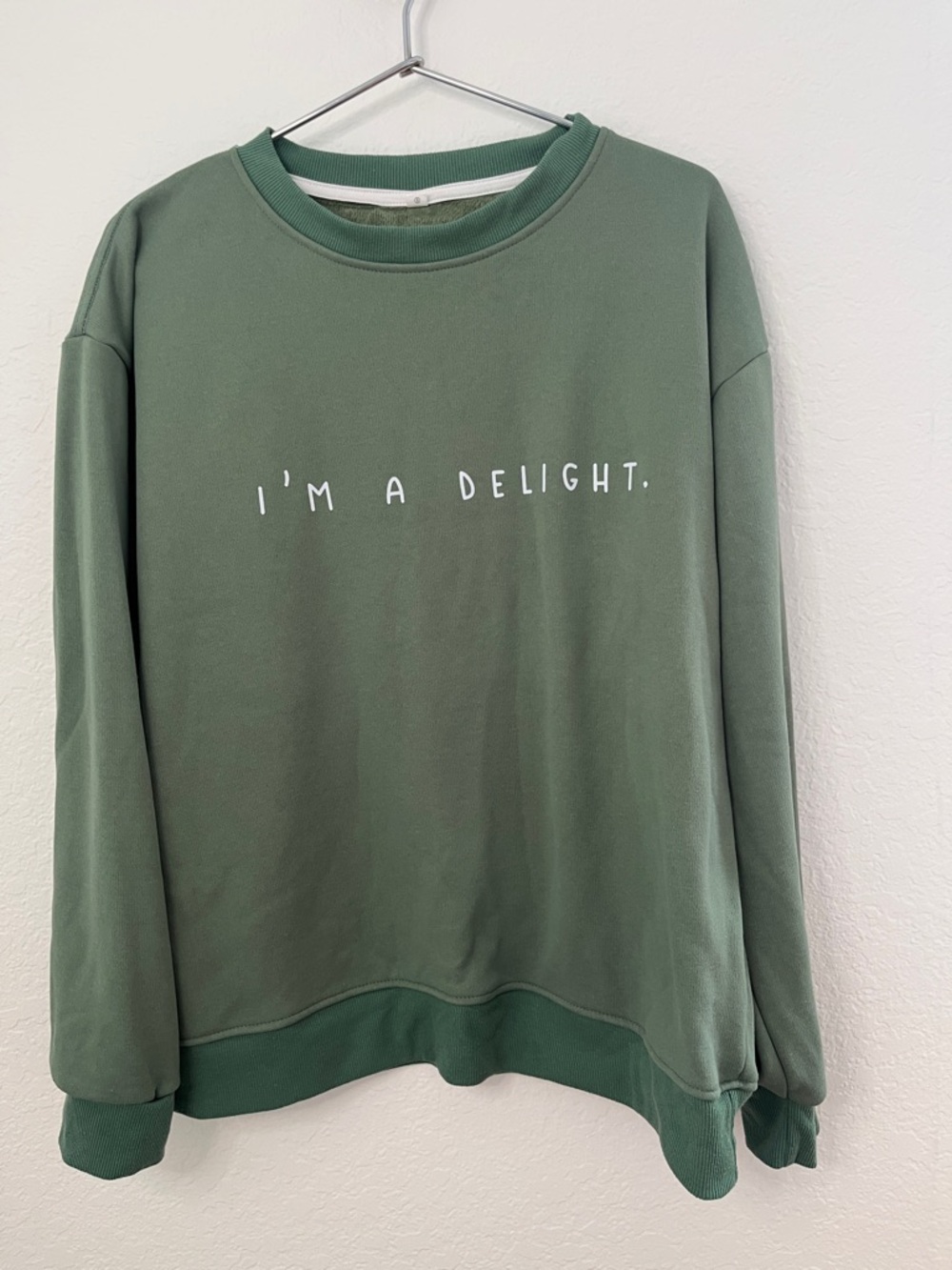 Amazon Green Crewneck Sweatshirt with "I'M A DELIGHT." Print